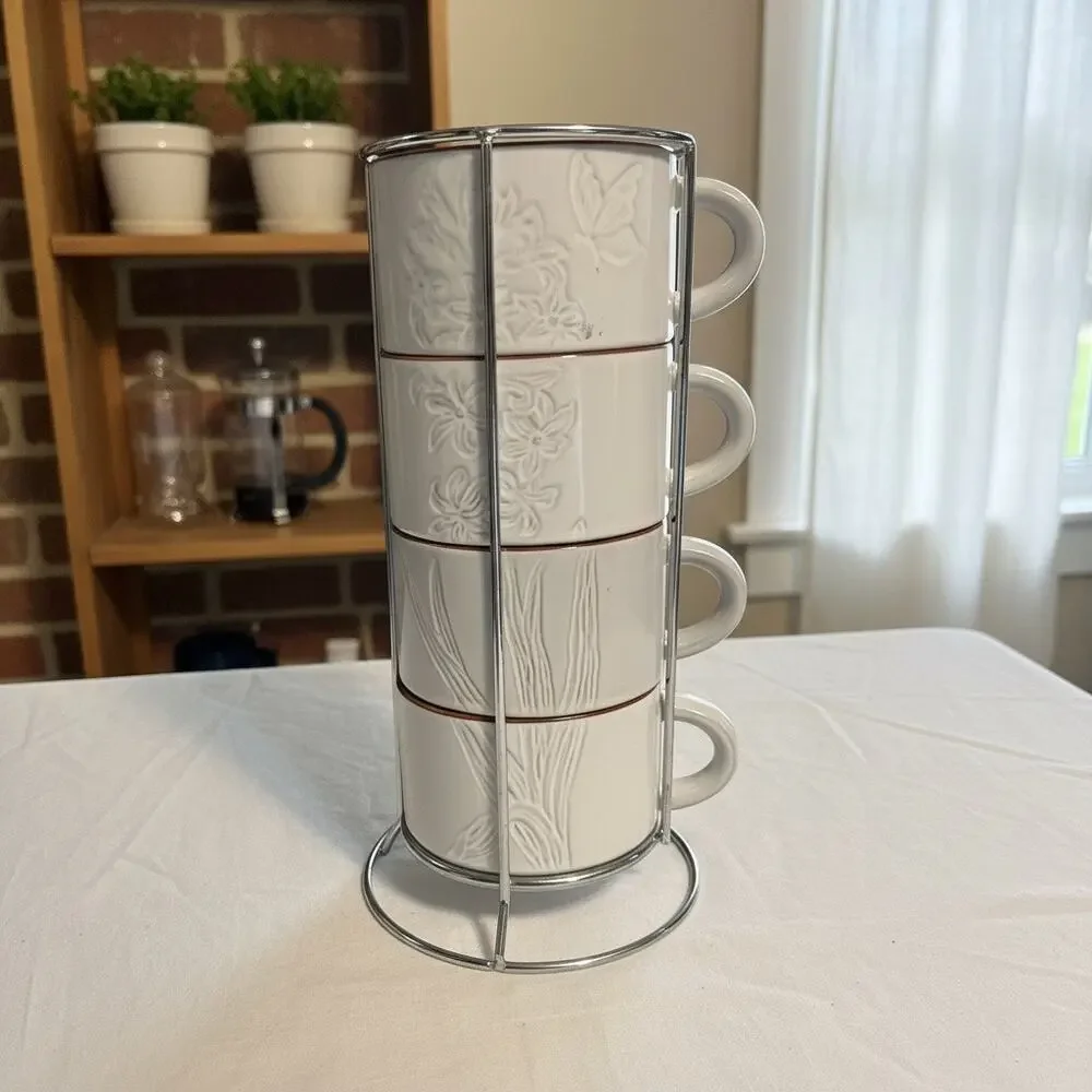 Pier 1 White Glazed Terracotta Stacking Mugs